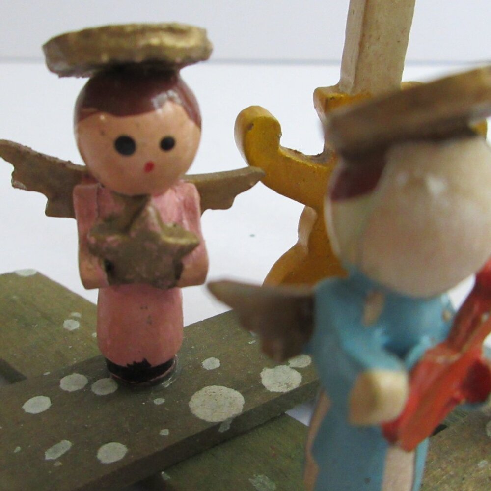 Mini Wooden Choir Angels, Tree, Candles Expanding Accordion Decoration Japan Vtg - Picture 12 of 16